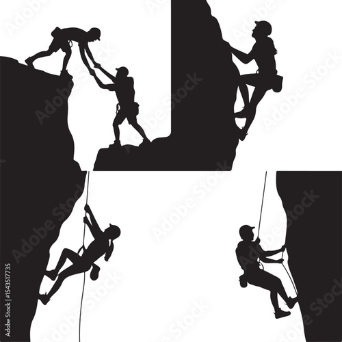 Climber Rappelling Down Cliff Silhouette

Extreme Rappelling Action Vector Scene

Mountain Rappelling Gear Silhouette Design

Rappeller Hanging on Rock Face Vector Art

Vertical Descent Adventure Silh
