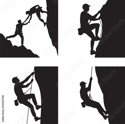 Climber Rappelling Down Cliff Silhouette

Extreme Rappelling Action Vector Scene

Mountain Rappelling Gear Silhouette Design

Rappeller Hanging on Rock Face Vector Art

Vertical Descent Adventure Silh