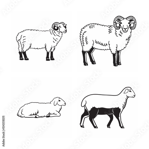line art of goat and sheep bundle on the white background
