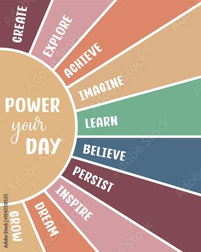 Colorful Motivational Positive Affirmation Wall Art - Power Your Day Concept - Sun Design