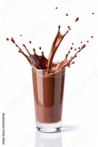 Fresh chocolate Splash in the glass, pouring cocoa splash isolated on a white background
