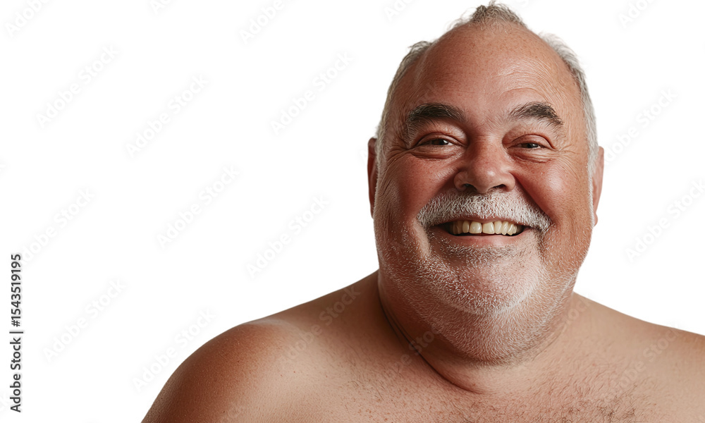Obraz premium Portrait of a shirtless senior overweight man smiling, isolated on transparent background.