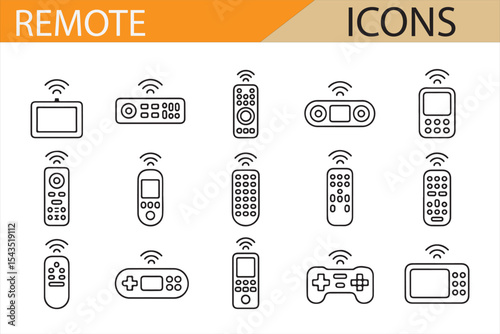 Vector Set of Remote Control Icons for Electronics, Home Appliances, and Devices
