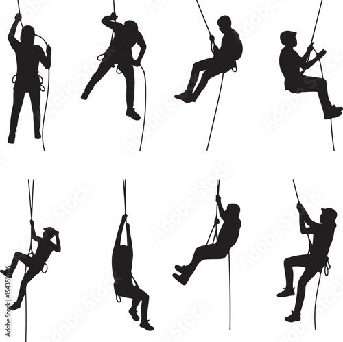 Climber Rappelling Down Cliff Silhouette

Extreme Rappelling Action Vector Scene

Mountain Rappelling Gear Silhouette Design

Rappeller Hanging on Rock Face Vector Art

Vertical Descent Adventure Silh