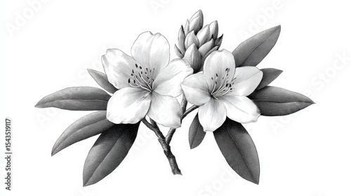 Artistic rhododendron flower ink drawing nature abstract decoration simple background elegant outline picture for floral art enthusiasts