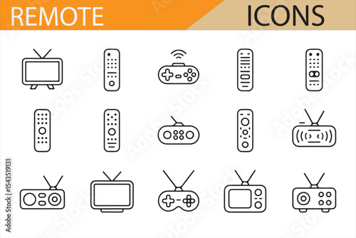 Collection of Remote Control Icons for Electronics, Gadgets, and Home Appliances