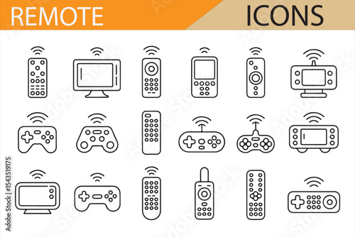 Universal Remote Control Icons Featuring Different Designs and Button Layouts