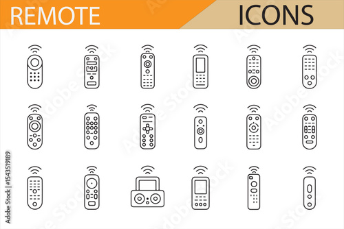 Icons Representing Remote Controls for Home Gadgets and Electronics