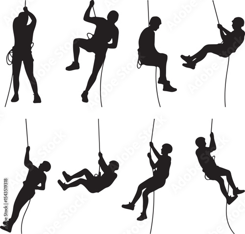 Climber Rappelling Down Cliff Silhouette

Extreme Rappelling Action Vector Scene

Mountain Rappelling Gear Silhouette Design

Rappeller Hanging on Rock Face Vector Art

Vertical Descent Adventure Silh