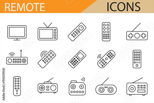 Vector Set of Remote Control Icons for Electronics, Home Appliances, and Devices