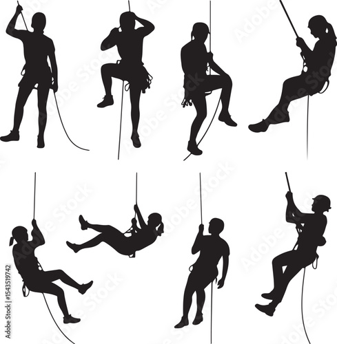 Climber Rappelling Down Cliff Silhouette

Extreme Rappelling Action Vector Scene

Mountain Rappelling Gear Silhouette Design

Rappeller Hanging on Rock Face Vector Art

Vertical Descent Adventure Silh