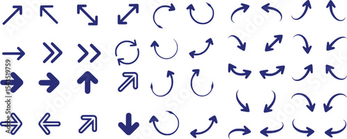 Collection of Directional Arrows A Variety of Vector Icons Depicting Different Angles and Shapes for Navigation and Orientation Purposes