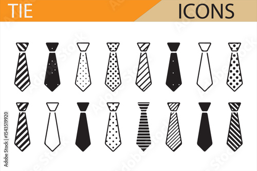 Icons of Neckties with Different Styles and Designs for Business and Casual Fashion