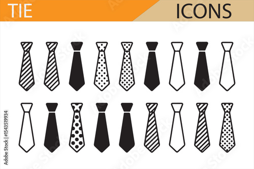 Stylish Tie Icon Collection Representing Different Patterns for Men’s Wardrobe

