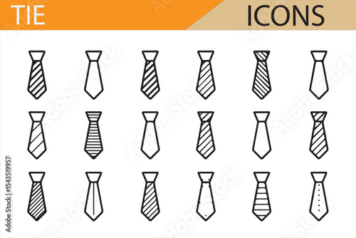 Elegant Tie Icons for Formal and Business Attire, Including Various Patterns