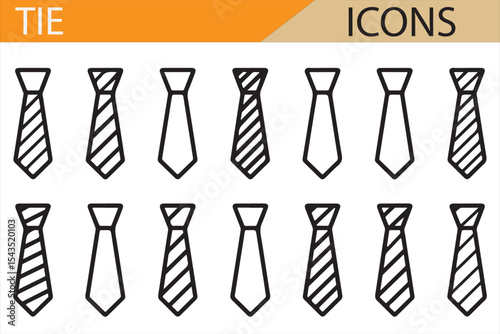 Set of Tie Icons Featuring Various Patterns and Designs for Men's Fashion