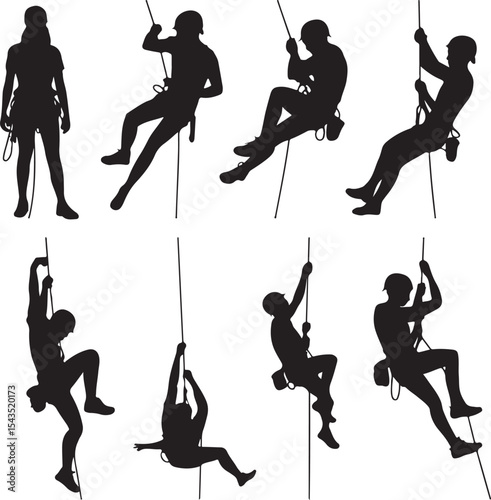 Climber Rappelling Down Cliff Silhouette

Extreme Rappelling Action Vector Scene

Mountain Rappelling Gear Silhouette Design

Rappeller Hanging on Rock Face Vector Art

Vertical Descent Adventure Silh