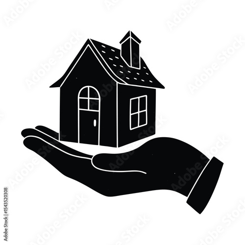 House in hand silhouette vector illustration