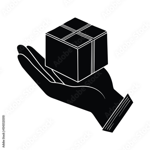 Hand holding package silhouette vector illustration