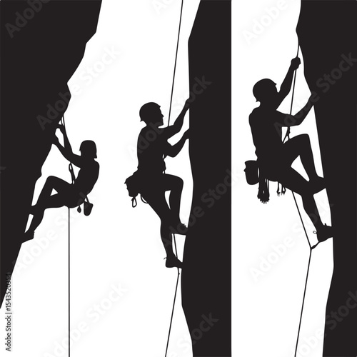 Climber Rappelling Down Cliff Silhouette

Extreme Rappelling Action Vector Scene

Mountain Rappelling Gear Silhouette Design

Rappeller Hanging on Rock Face Vector Art

Vertical Descent Adventure Silh