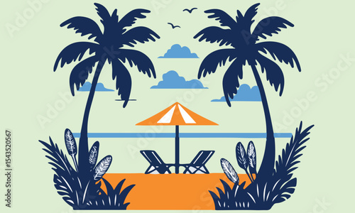 Summer beach sticker set with cute tropical elements.