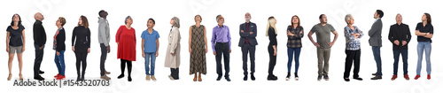 large group o people standing and looking up on whoite background