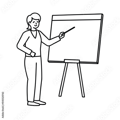 Businesswoman presenting on a whiteboard during a meeting or presentation in black and white