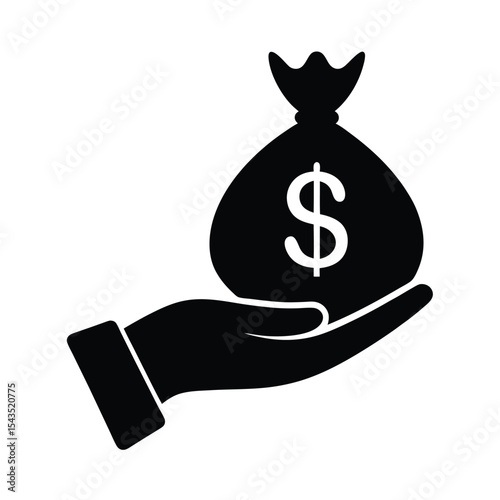 Hand holding money bag silhouette vector illustration