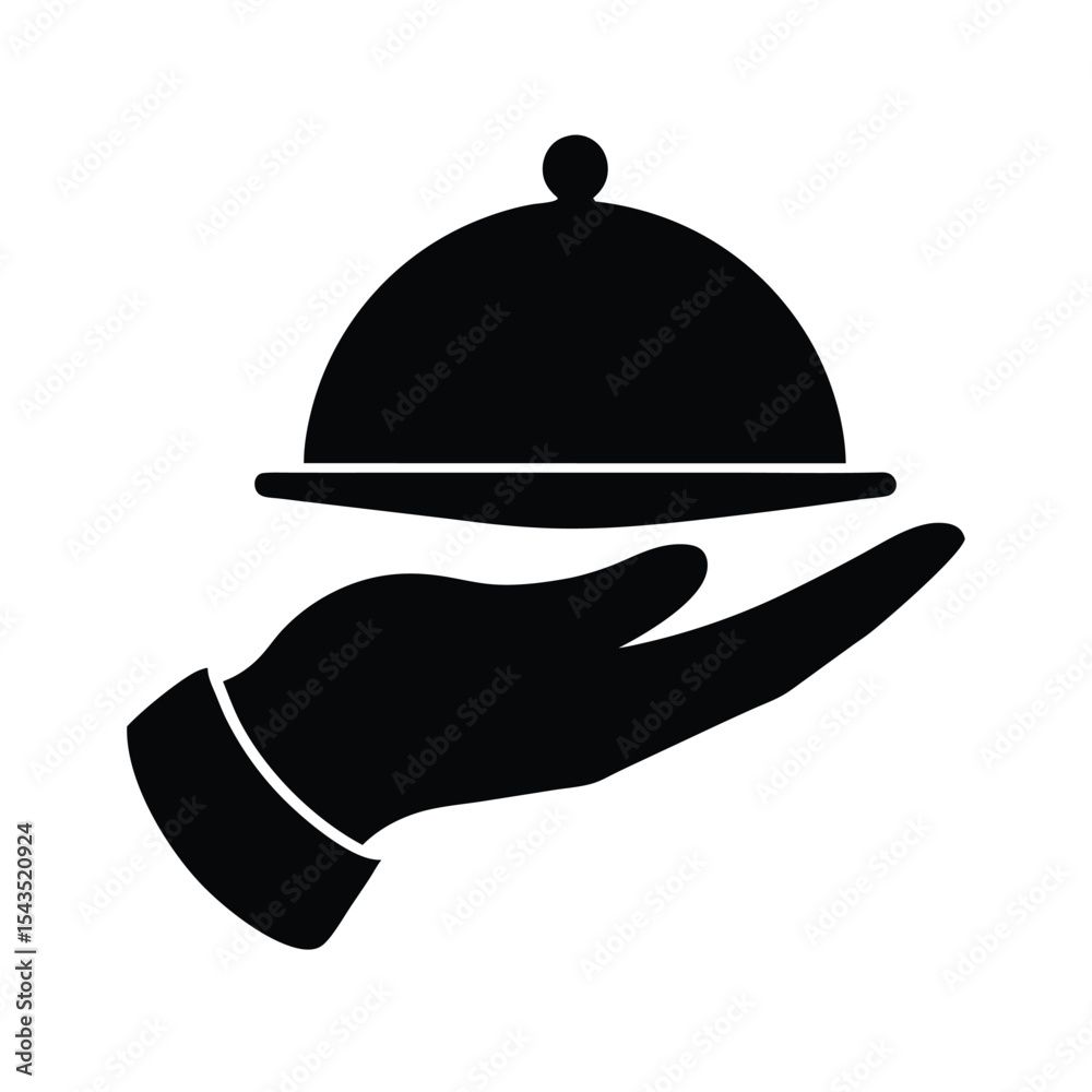 Fototapeta premium Serving tray hand silhouette vector illustration