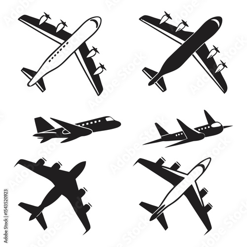 A vector illustration set of airplanes flying in the sky, perfect for aviation and travel design