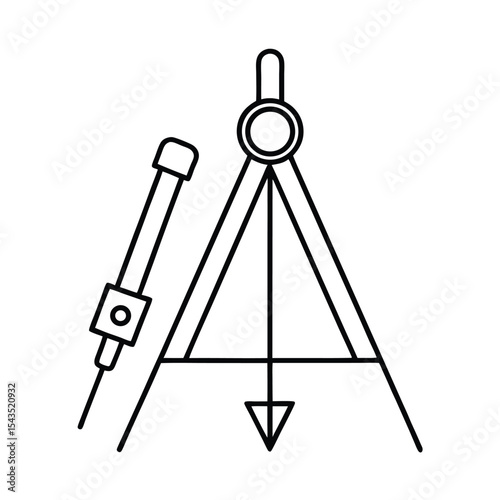 Black and white minimalist illustration of a compass measuring instrument and drafting tool icon