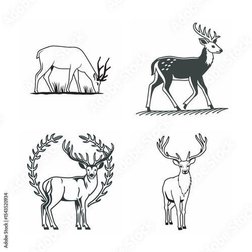 line art of dear bundle on the white background