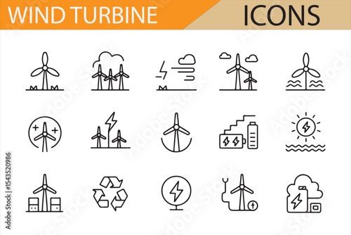 Clean Energy Icons for Solar and Wind Power, Green Energy and Sustainability Concepts

