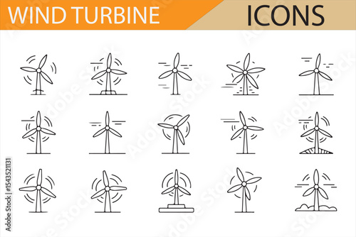 Vector Wind Turbine Icons Representing Clean, Green Power and Sustainability

