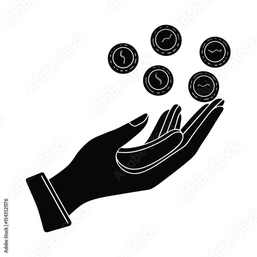Hand receiving coins silhouette vector illustration