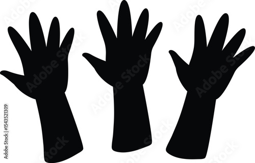 Dynamic Black Silhouette of Raised Hands Vector Art