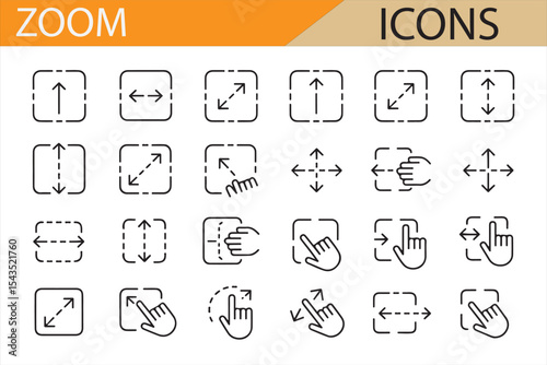 Digital Interface Icons for Zooming with Arrows and Gesture Controls in UX/UI