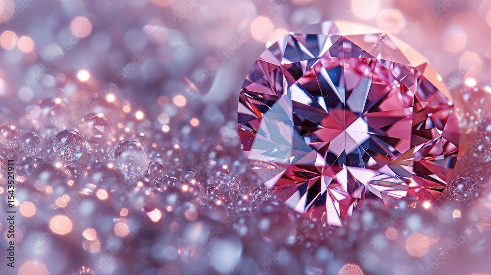 Fototapeta premium Diamond surrounded by bokeh light effects, with refractions bouncing through crystal-clear edges