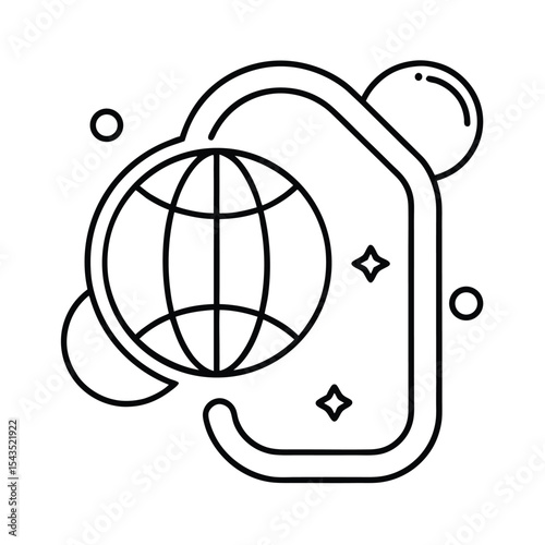 Conceptual global network communication and digital connection technology icon in modern outline style