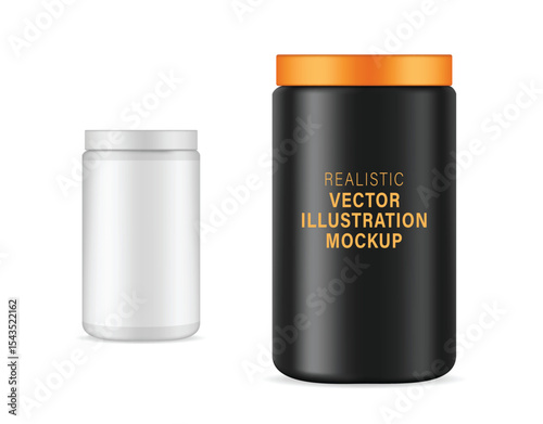 3d realistic matte plastic jar with lid for powder mockup for branding promoting. Vector illustration