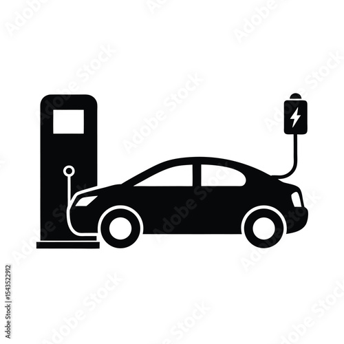 Electric car charging station silhouette vector illustration