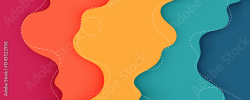 Colorful Abstract Wavy Layers Background with Paper Cut Style and Dotted Lines