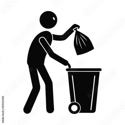 Person throwing trash bin silhouette vector illustration