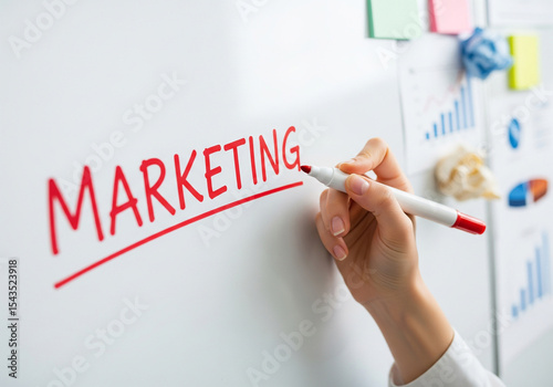 Business Hand Writing Marketing Strategy on Whiteboard