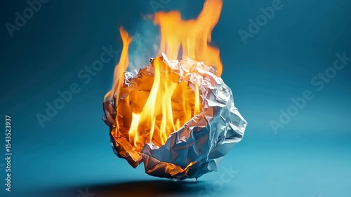 Crumpled paper ball engulfed in flames