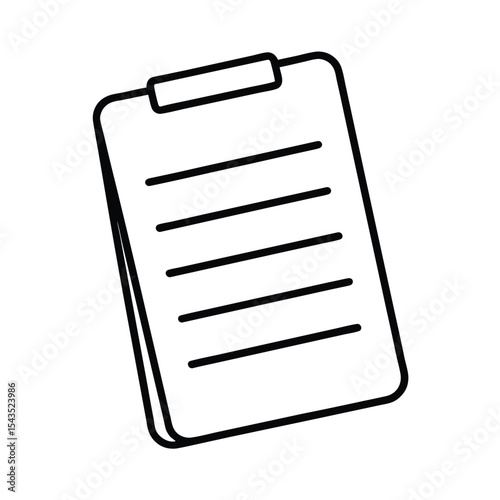 Minimalist black and white illustration of a clipboard with blank paper for note taking