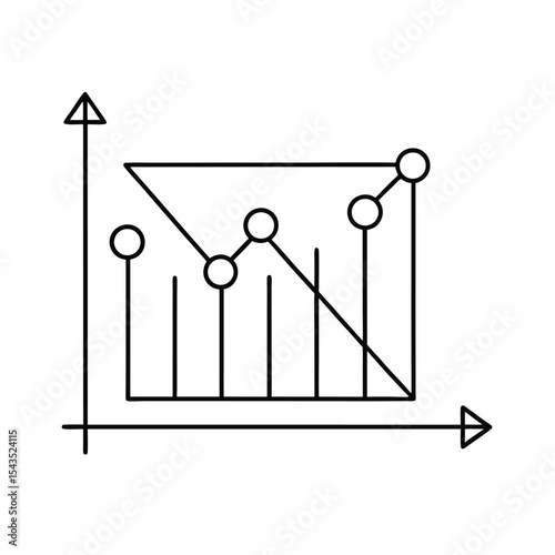 Minimalist black and white line chart visualizing data and growth with ascending and descending trends