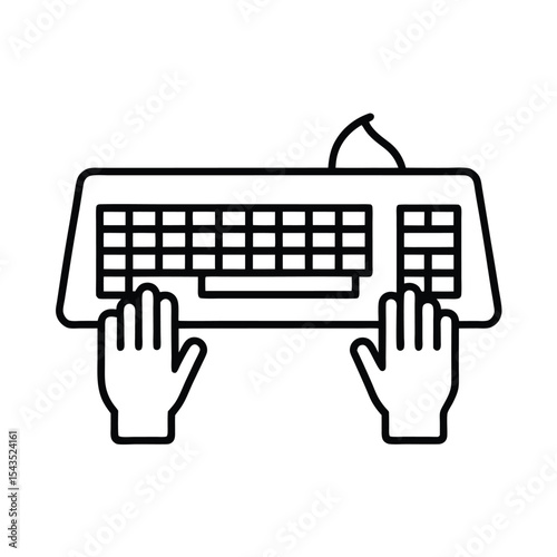 Minimalist icon illustration of a keyboard with hands representing typing and online activity