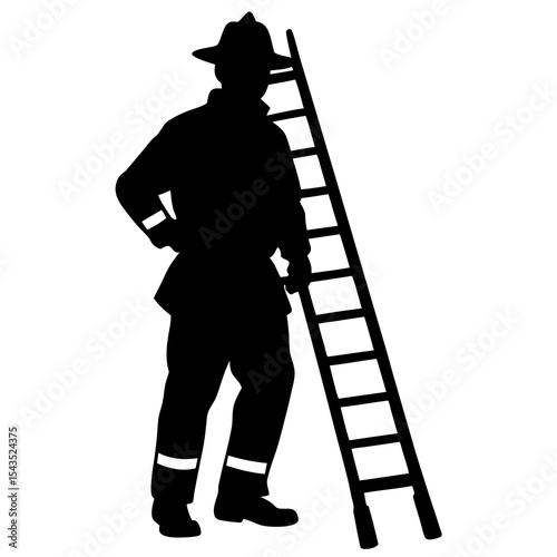 Fireman with ladder silhouette
