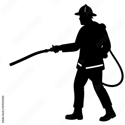 Firefighter spraying hose silhouette